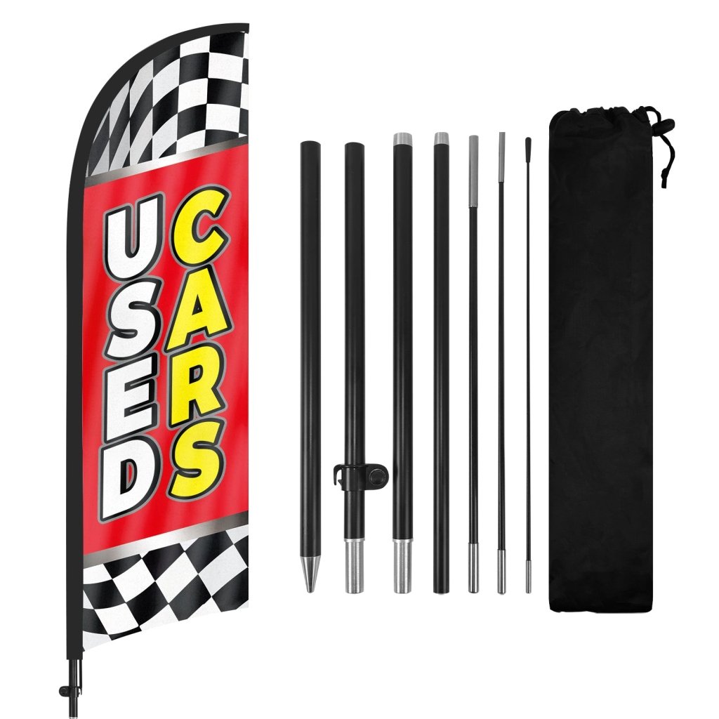 Used Cars Sign - 8ft Used Cars Red Feather Flag With Pole Kit