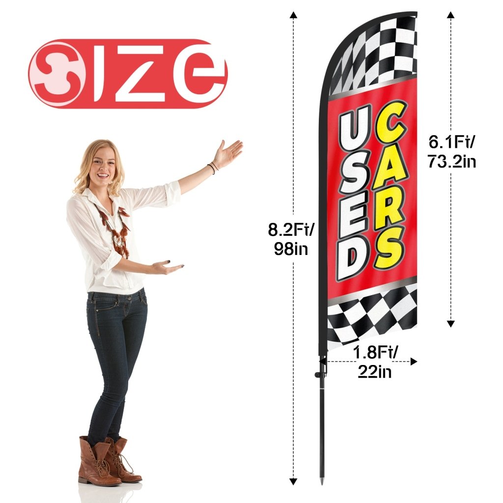 Used Cars Sign - 8ft Used Cars Red Feather Flag With Pole Kit