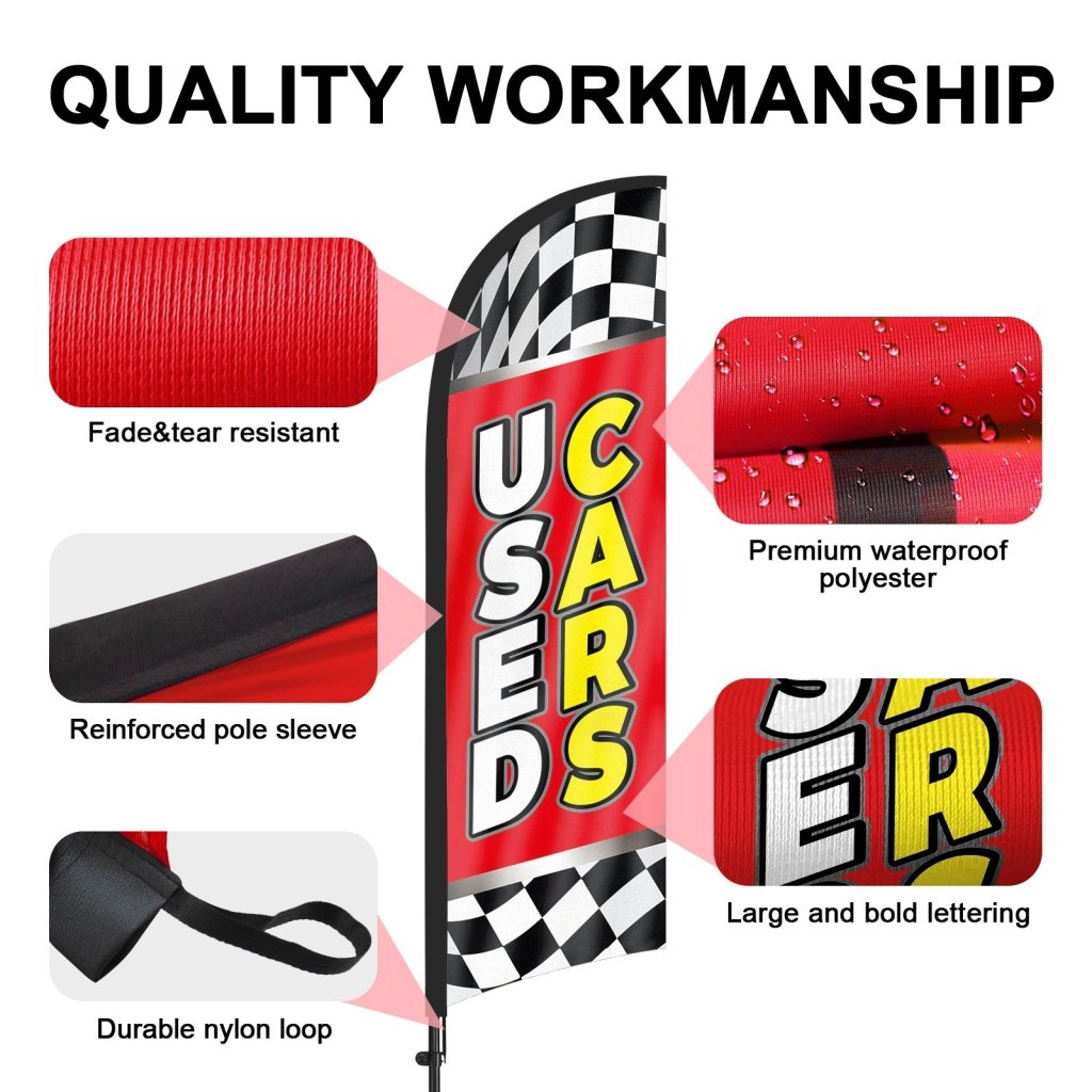 Used Cars Sign - 8ft Used Cars Red Feather Flag With Pole Kit