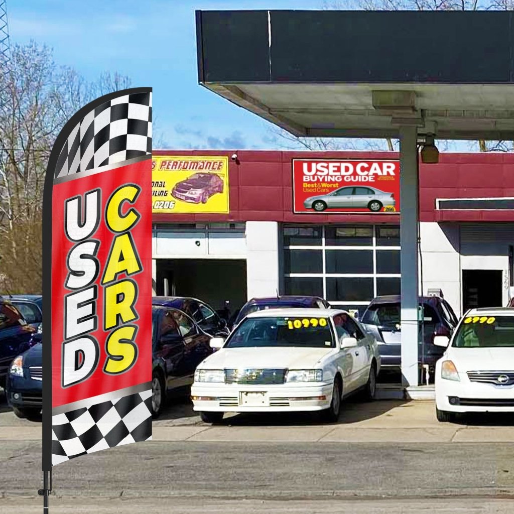 Used Cars Sign - 8ft Used Cars Red Feather Flag With Pole Kit