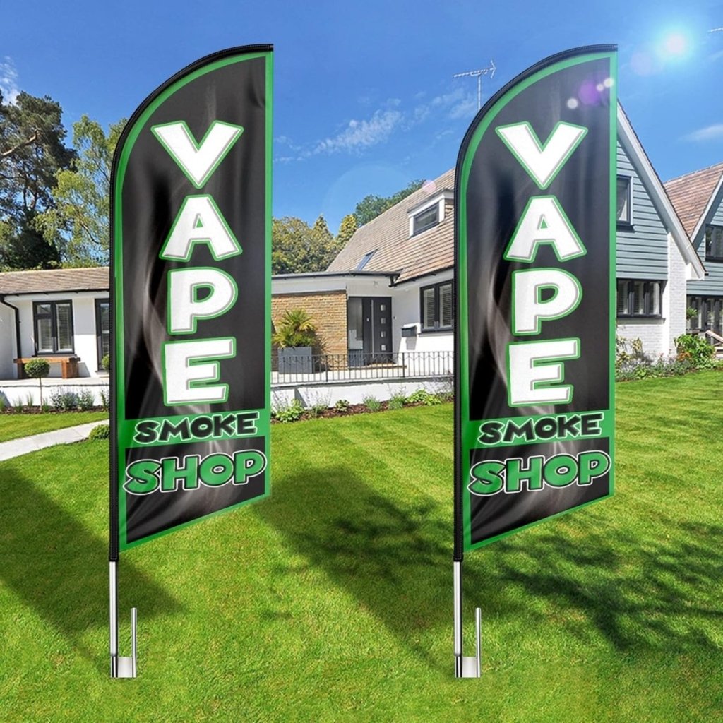 Vape Shop Signs - 8ft BlackVape Smoke Shop Feather Flag for Vape Smoke Shop Business(Flagpole Not Included) - FSFlag