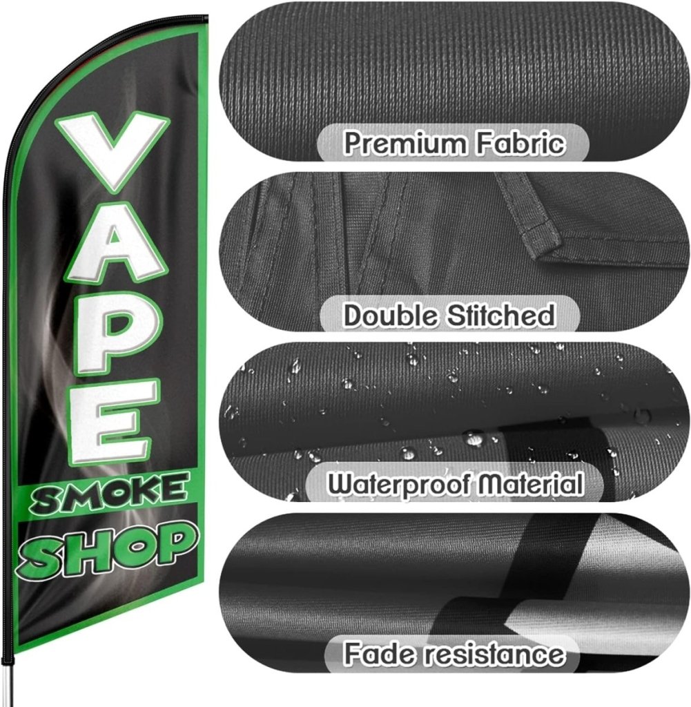 Vape Shop Signs - 8ft BlackVape Smoke Shop Feather Flag for Vape Smoke Shop Business(Flagpole Not Included) - FSFlag