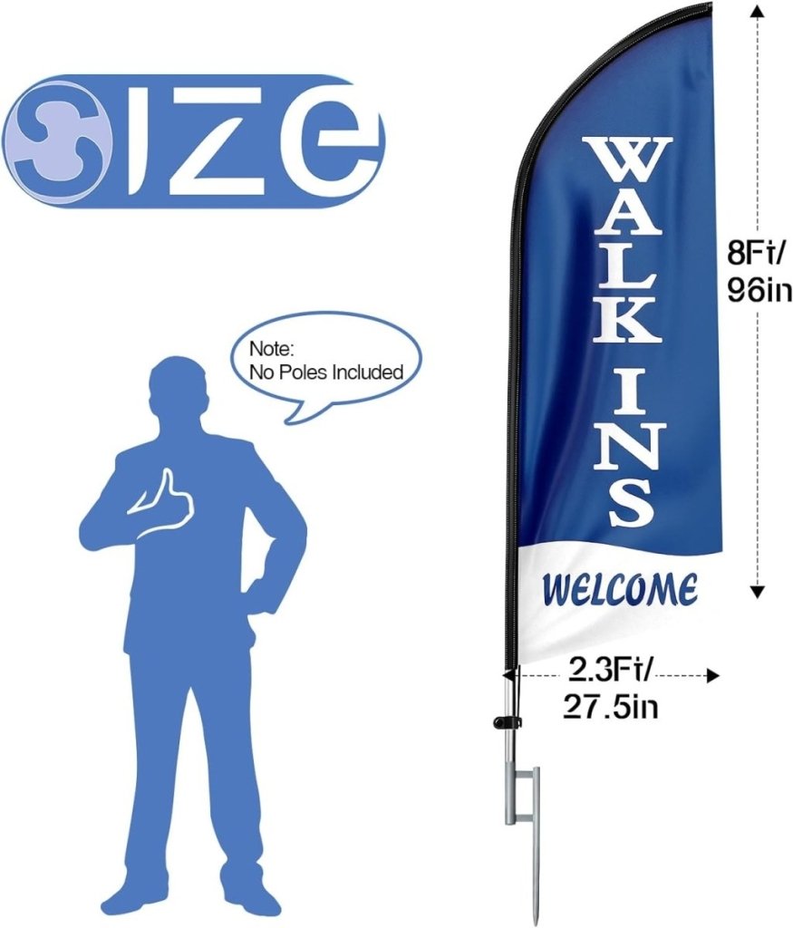 Walk Ins Welcome Sign - 8ft Walk - Ins Welcome Feather Flag(Flagpole Not Included) - FSFlag
