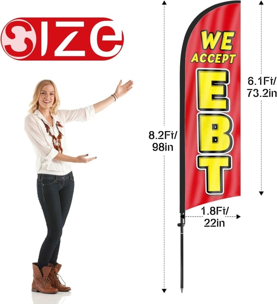 We Accept Ebt Signs - 8Ft We Accept EBT Feather Flag with Flag Pole and Ground Stake - FSFlag