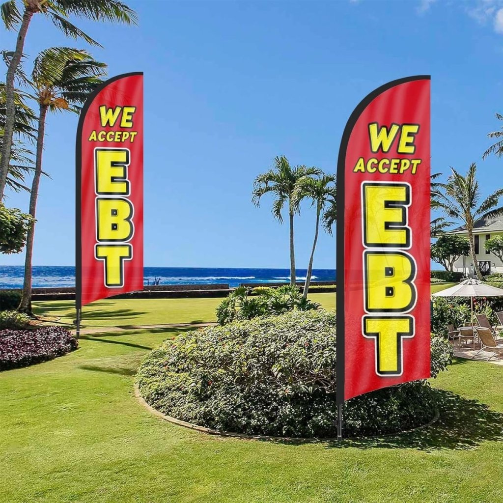 We Accept Ebt Signs - 8Ft We Accept EBT Feather Flag with Flag Pole and Ground Stake - FSFlag