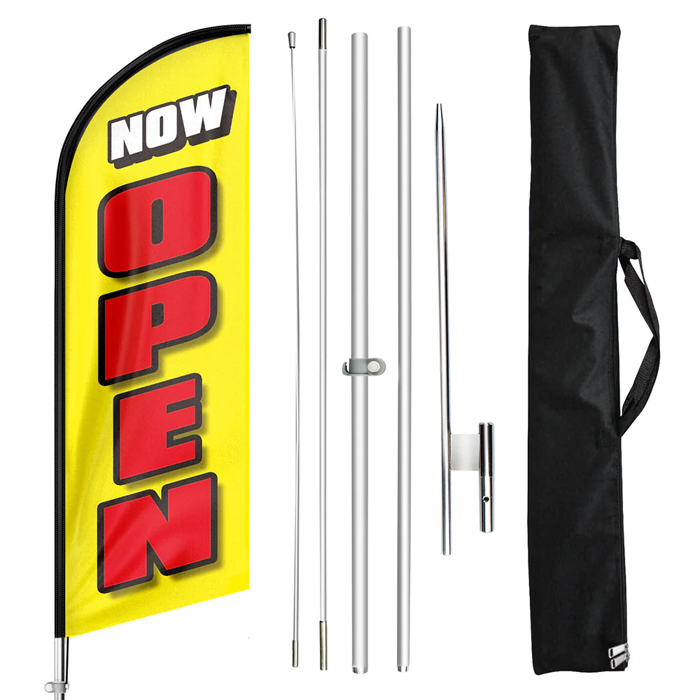 FSFLAG Now Open Swooper Flag Feather Flag Pole Kit