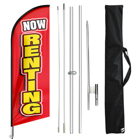 FSFLAG Now Renting Swooper Flag Feather Flag Pole Kit