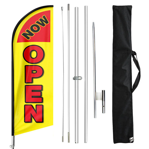 FSFLAG Now Open Swooper Flag Feather Flag Pole Kit