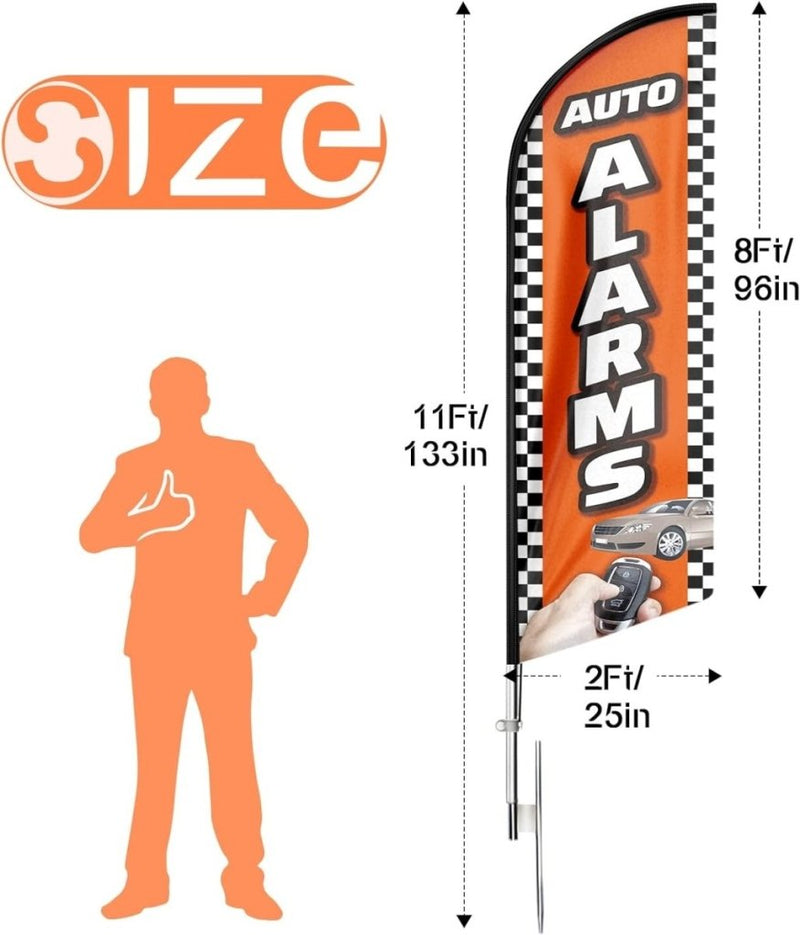 11Ft Auto Car Alarms Feather Flag Pole Kit with Ground Stake - FSFlag
