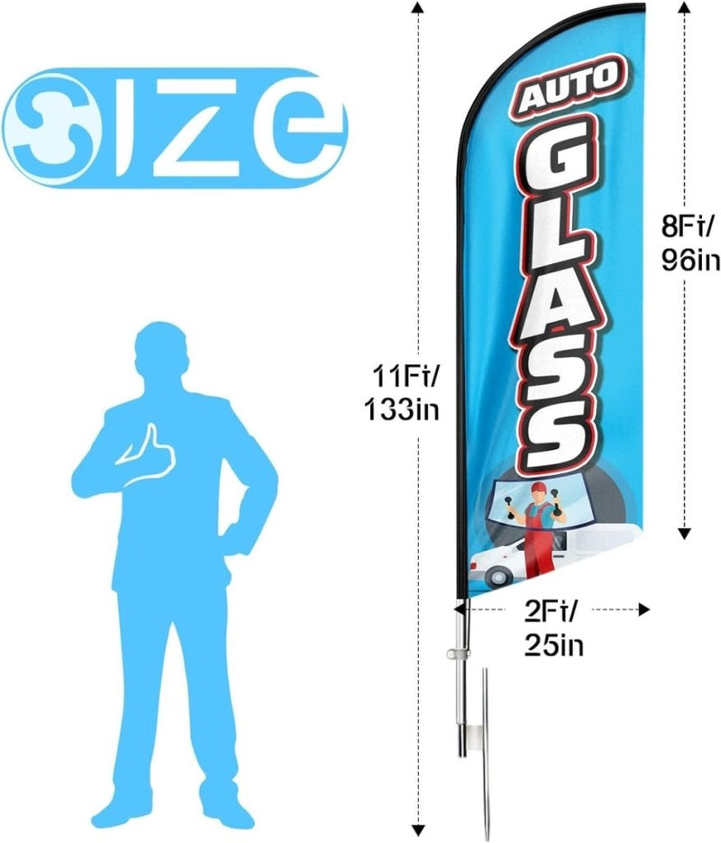 11Ft Auto Car Glass Feather Flag Pole Kit with Ground - FSFlag
