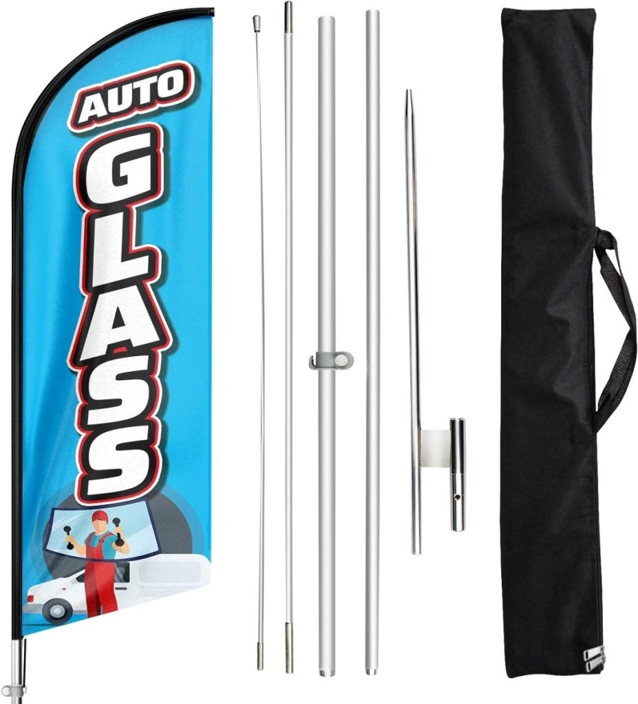 11Ft Auto Car Glass Feather Flag Pole Kit with Ground - FSFlag