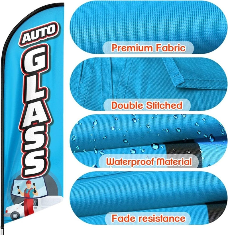 11Ft Auto Car Glass Feather Flag Pole Kit with Ground - FSFlag