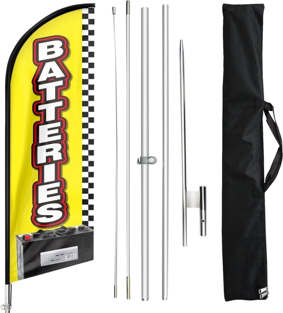 11ft Batteries Feather Flag Pole Kit and Ground Stake - FSFlag
