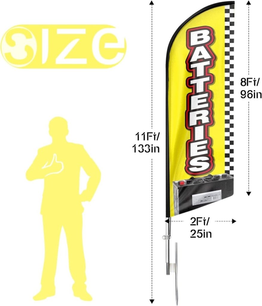 11ft Batteries Feather Flag Pole Kit and Ground Stake - FSFlag