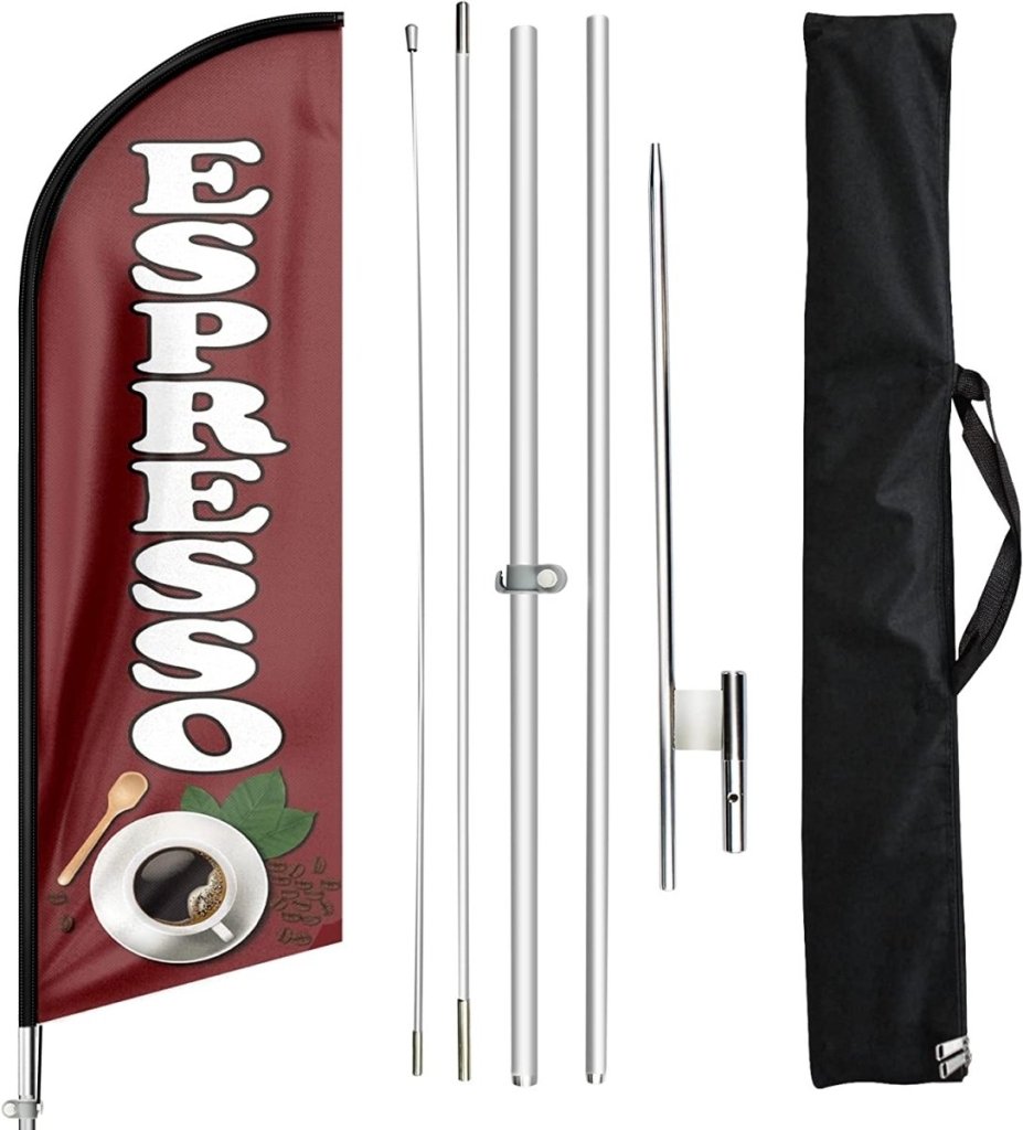 11ft Espresso Coffee Feather Flag Kit with Coffee Sign - FSFlag