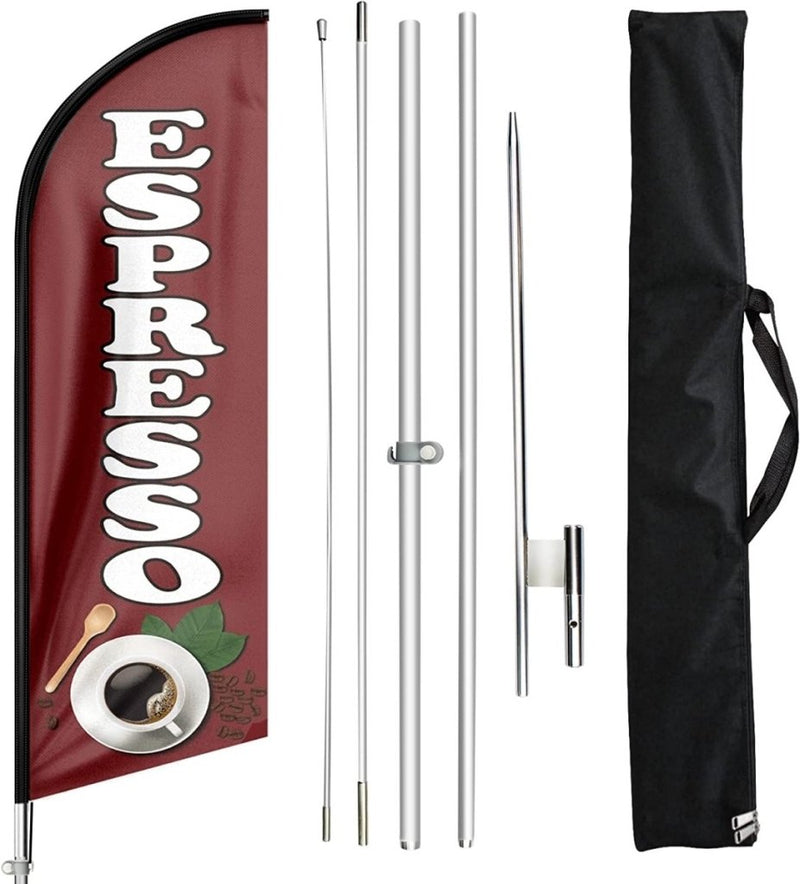 11ft Espresso Coffee Feather Flag Kit with Coffee Sign - FSFlag