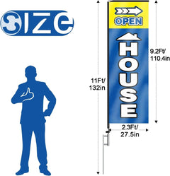 11FT Open House Rectangle Flag Banners with Pole and Ground Stake (Blue)