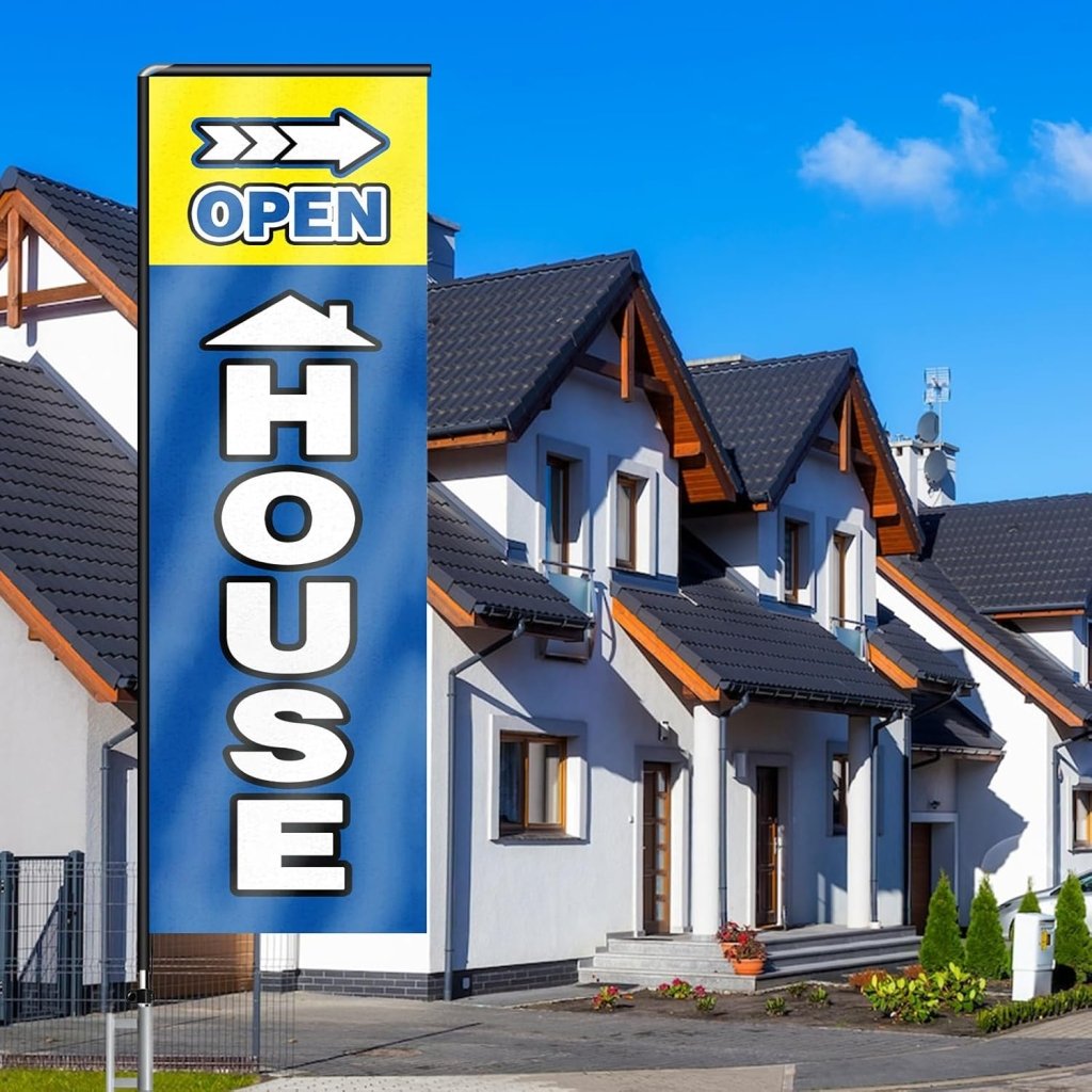 11FT Open House Rectangle Flag Banners with Pole and Ground Stake (Blue)