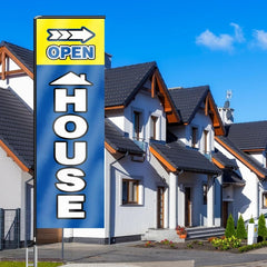 11FT Open House Rectangle Flag Banners with Pole and Ground Stake (Blue)