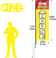 11FT Open House Rectangle Flag Banners with Pole and Ground Stake (Yellow)