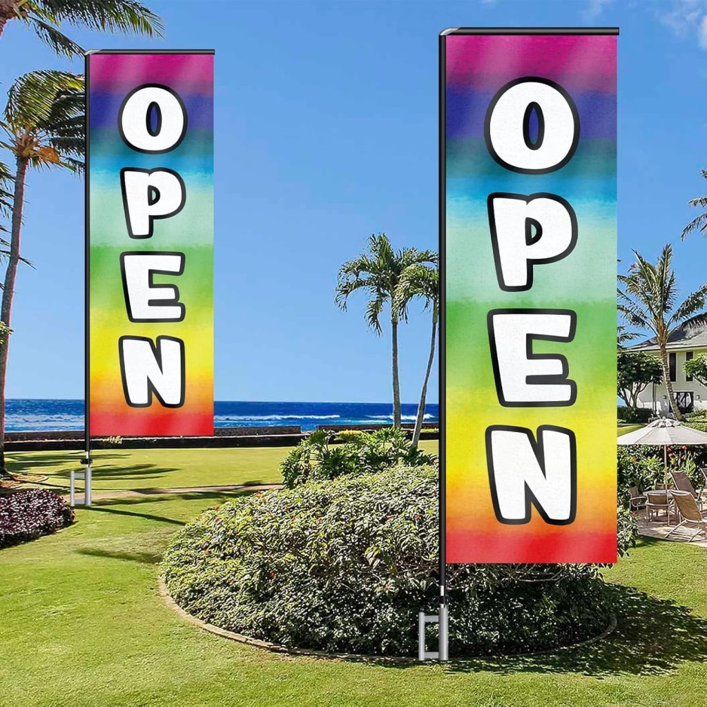 11FT Open Rectangle Flag Banners with Pole and Ground Stake (Multicolor)