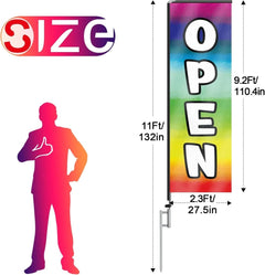 11FT Open Rectangle Flag Banners with Pole and Ground Stake (Multicolor)