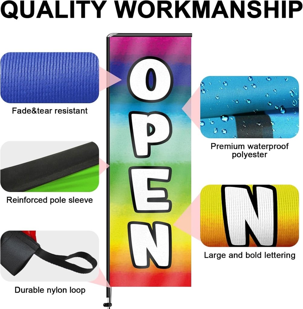 11FT Open Rectangle Flag Banners with Pole and Ground Stake (Multicolor)