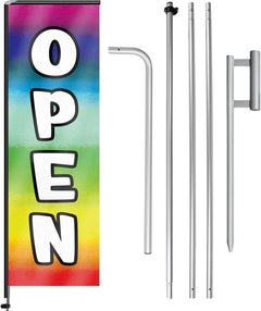 11FT Open Rectangle Flag Banners with Pole and Ground Stake (Multicolor)