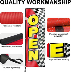 11FT Open Rectangle Flag Banners with Pole and Ground Stake (Red/Black)