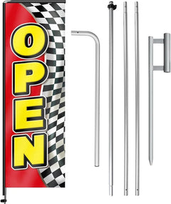 11FT Open Rectangle Flag Banners with Pole and Ground Stake (Red/Black)