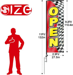 11FT Open Rectangle Flag Banners with Pole and Ground Stake (Red/Black)