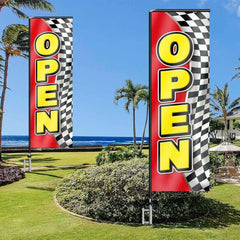 11FT Open Rectangle Flag Banners with Pole and Ground Stake (Red/Black)