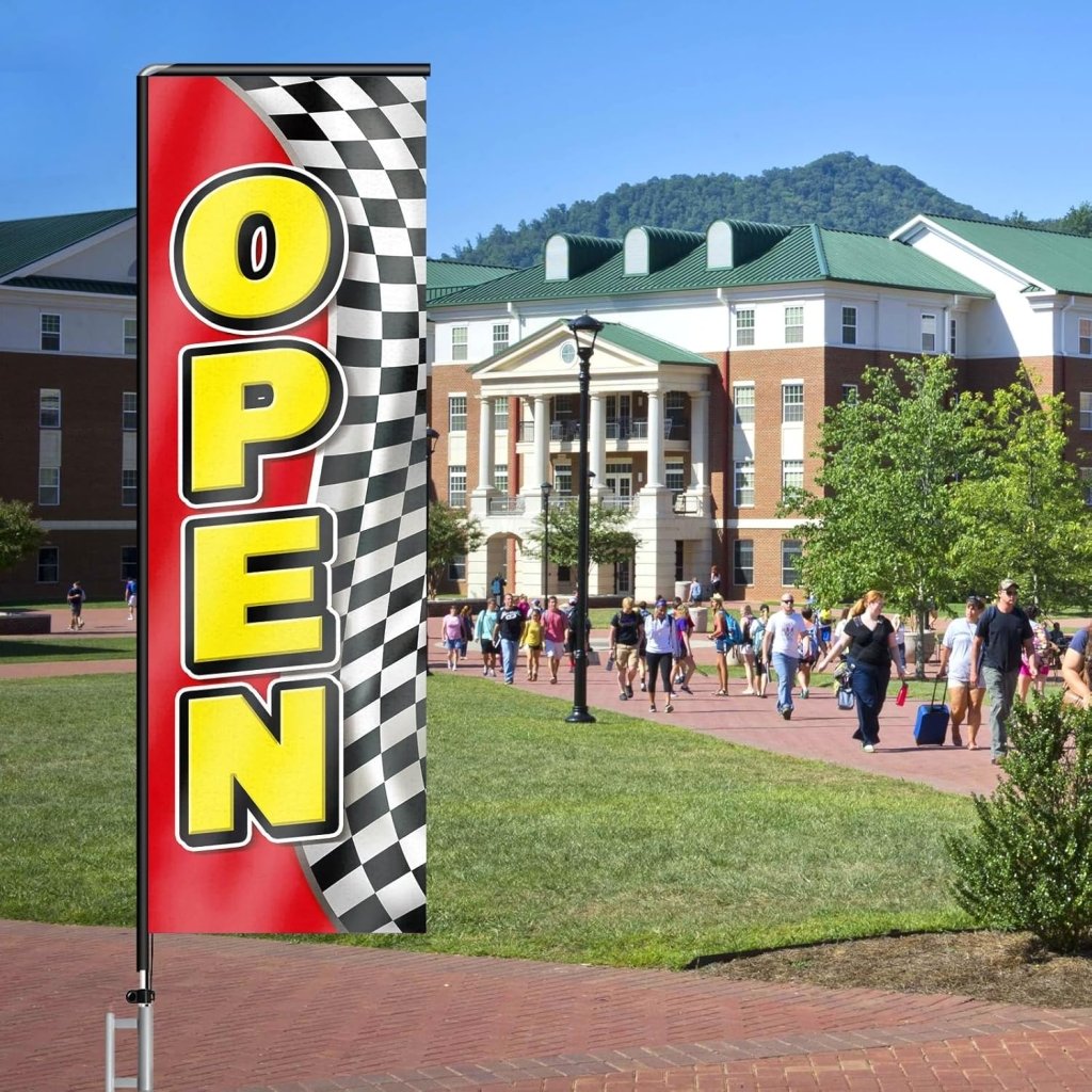 11FT Open Rectangle Flag Banners with Pole and Ground Stake (Red/Black)