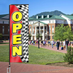 11FT Open Rectangle Flag Banners with Pole and Ground Stake (Red/Black)