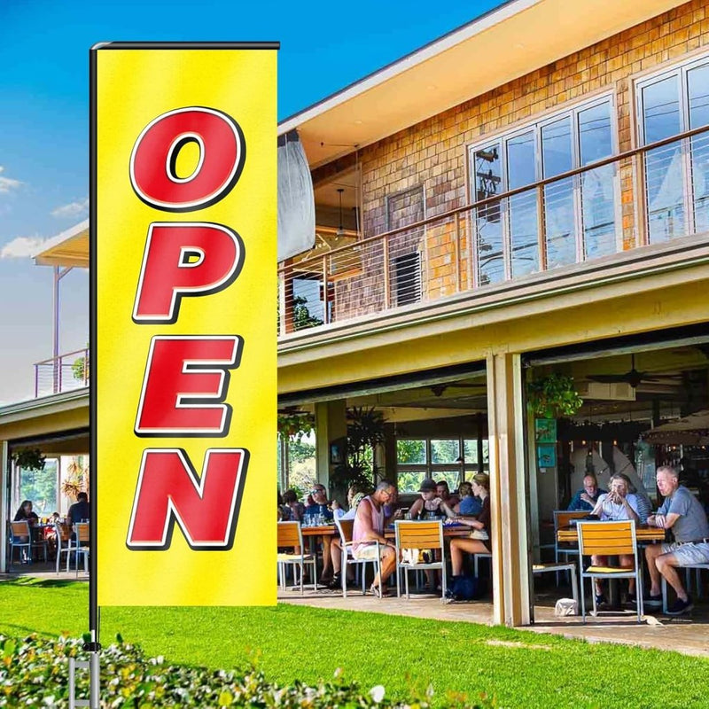 11FT Open Rectangle Flag Banners with Pole and Ground Stake (Yellow)