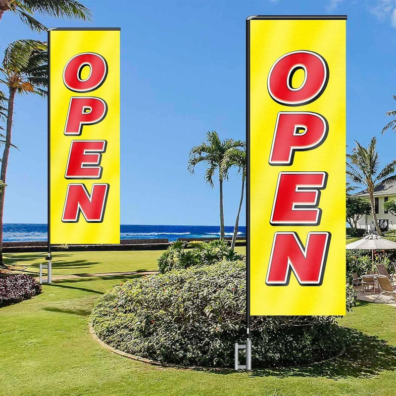 11FT Open Rectangle Flag Banners with Pole and Ground Stake (Yellow)