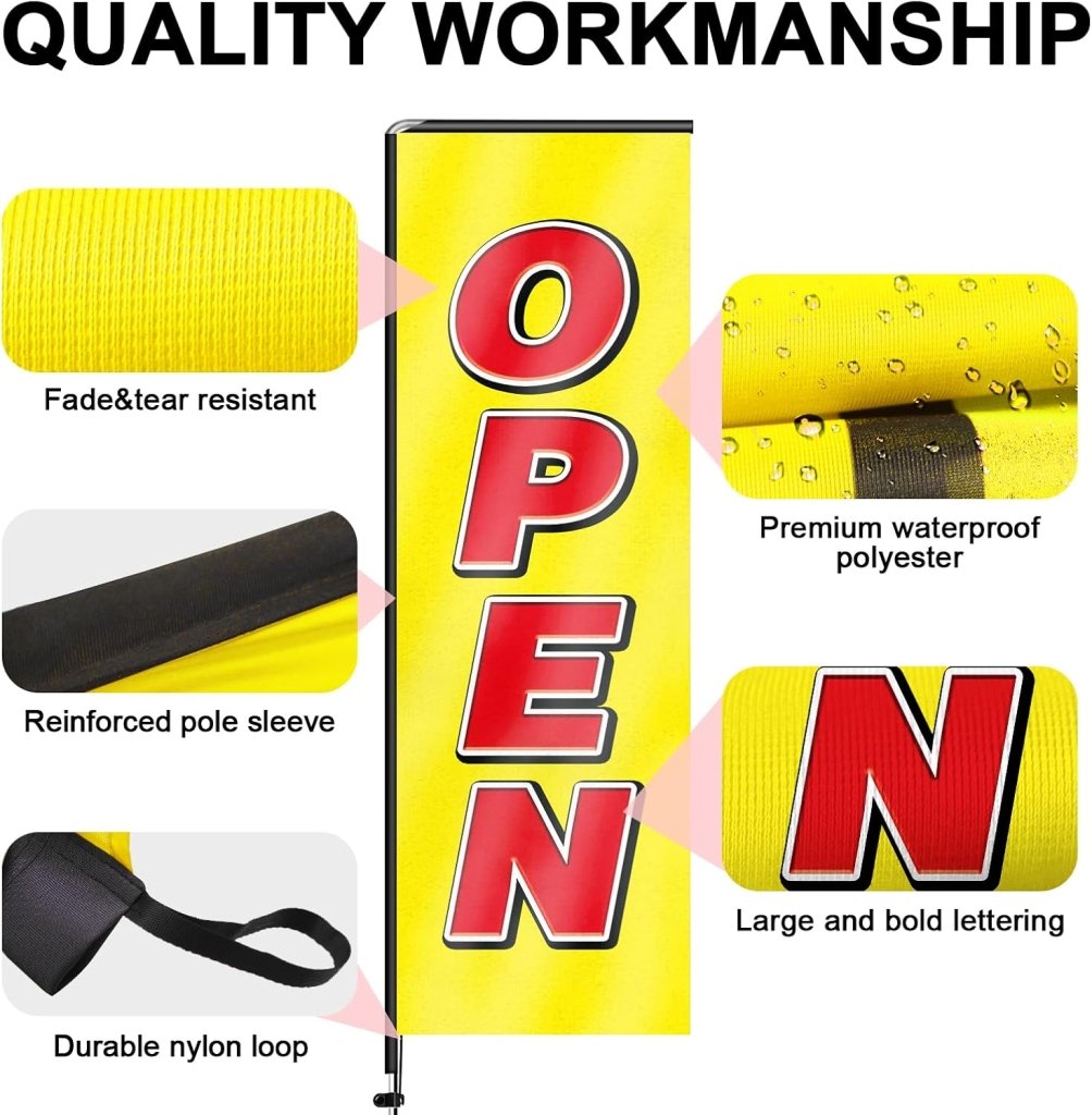 11FT Open Rectangle Flag Banners with Pole and Ground Stake (Yellow)