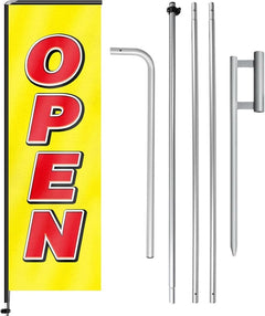11FT Open Rectangle Flag Banners with Pole and Ground Stake (Yellow)