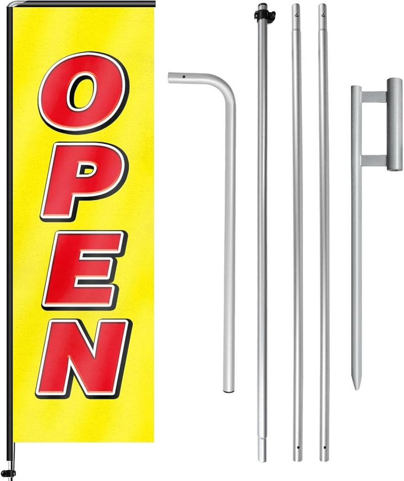 11FT Open Rectangle Flag Banners with Pole and Ground Stake (Yellow)