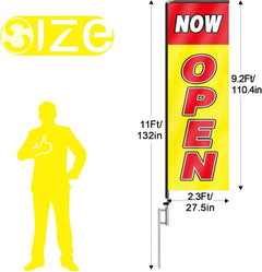 11FT Open Sign Rectangle Flag Banners with Pole and Ground Stake (Red/Yellow)