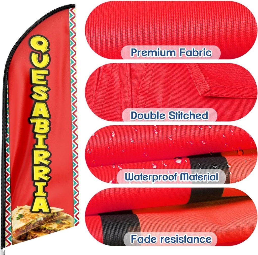11ft Quesabirria Feather Flag Kit - Advertising Banner with Pole, Stake, and Food Sign - FSFlag