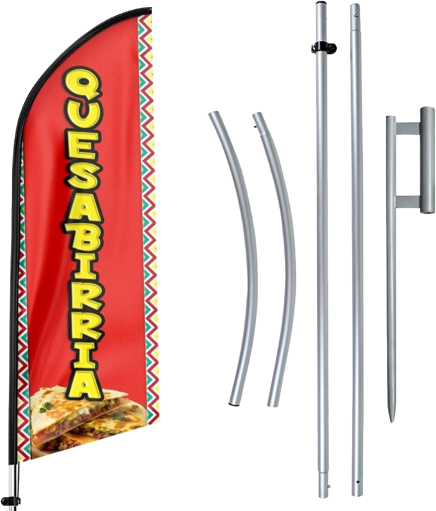 11ft Quesabirria Feather Flag Kit-Advertising Banner with Pole, Stake, and Food Sign