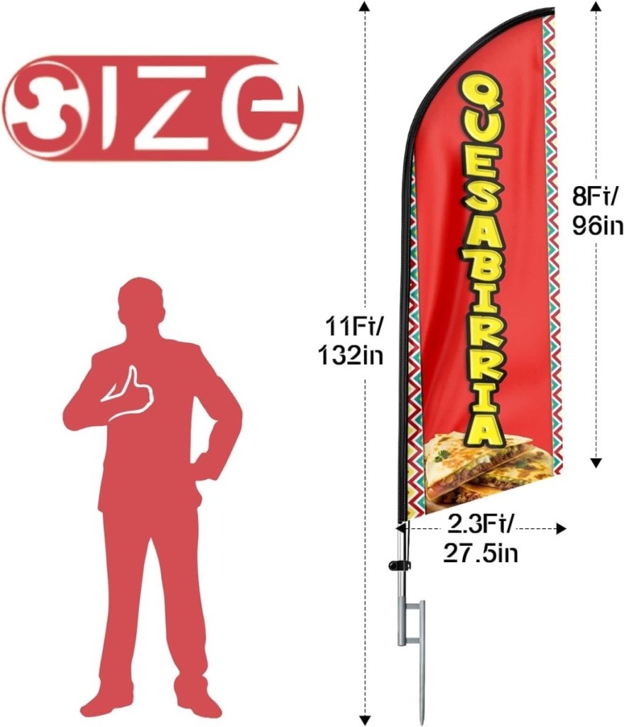 11ft Quesabirria Feather Flag Kit - Advertising Banner with Pole, Stake, and Food Sign - FSFlag