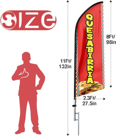11ft Quesabirria Feather Flag Kit - Advertising Banner with Pole, Stake, and Food Sign - FSFlag