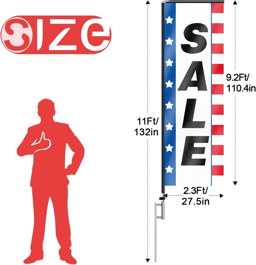 11FT Sale Rectangle Flag Banners with Pole and Ground Stake 02