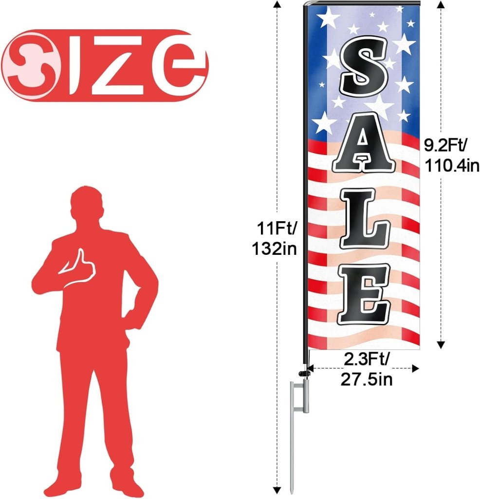 11FT Sale Rectangle Flag Banners with Pole and Ground Stake 03