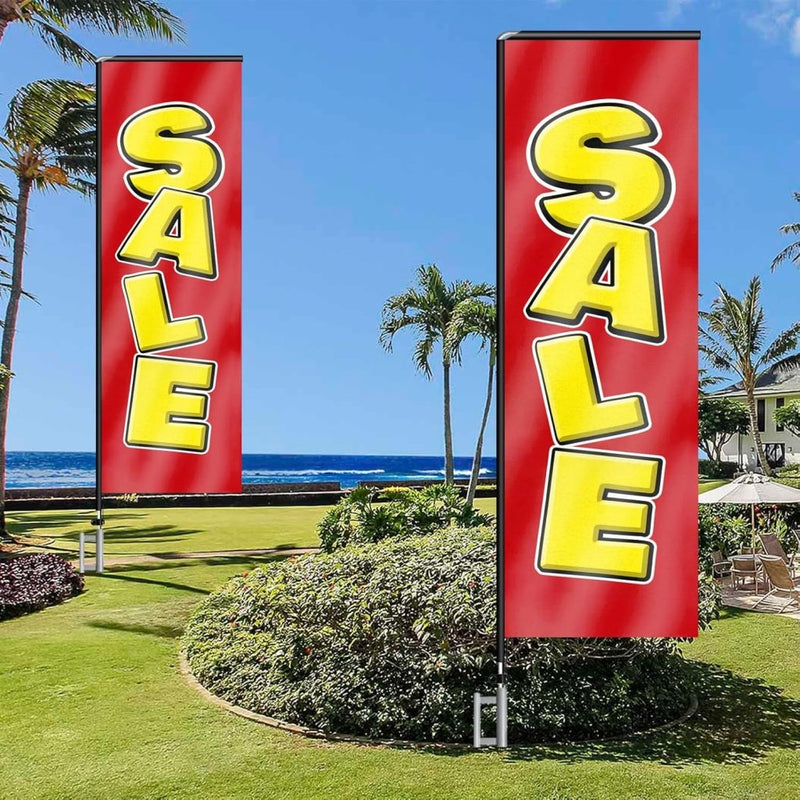 11FT Sale Rectangle Flag Banners with Pole and Ground Stake (Red)