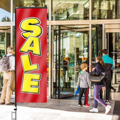 11FT Sale Rectangle Flag Banners with Pole and Ground Stake (Red)