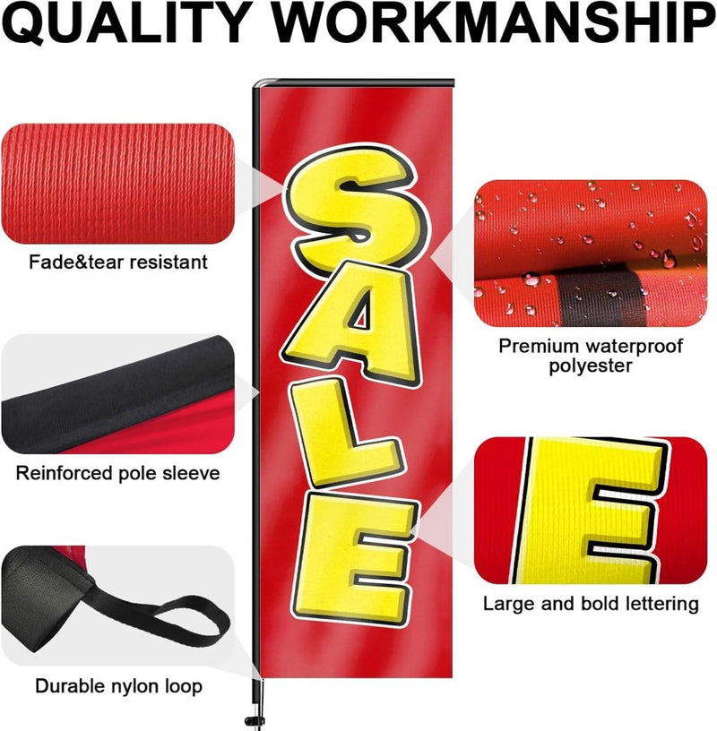 11FT Sale Rectangle Flag Banners with Pole and Ground Stake (Red)