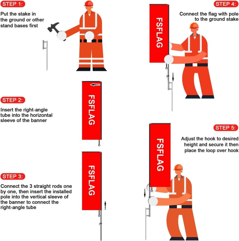 11FT Sale Rectangle Flag Banners with Pole and Ground Stake (Red)